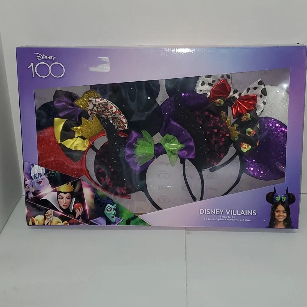 Exclusive 100th Anniversary Disney Villains 5 Piece Headband Ear Set NWT